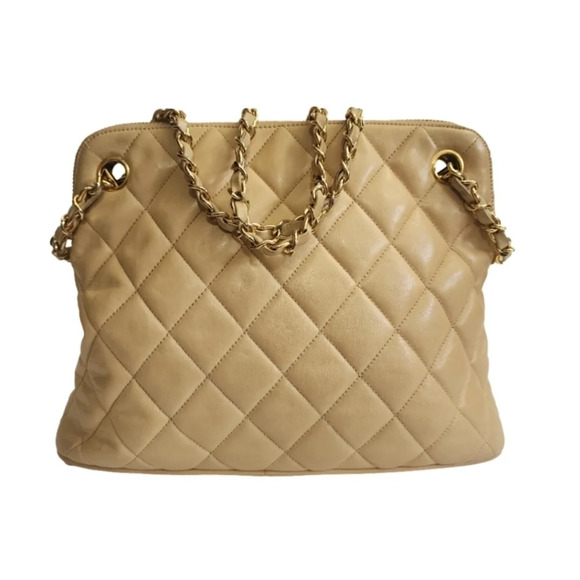 Authentic cream beige CHANEL matelasse quilted double chain shoulder bag - Picture 5 of 11